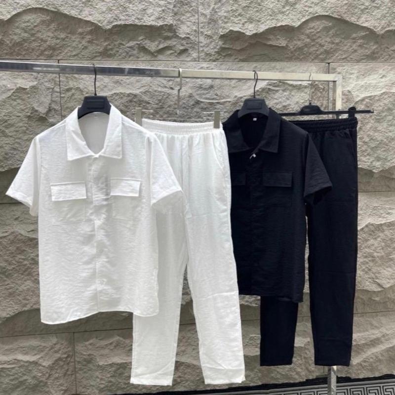 Đồ bộ nam️, bộ đũi nam nữ cao cấp set quần dài áo cộc ,chất liệu vải đũi co giãn thoáng mát H.1991 STore