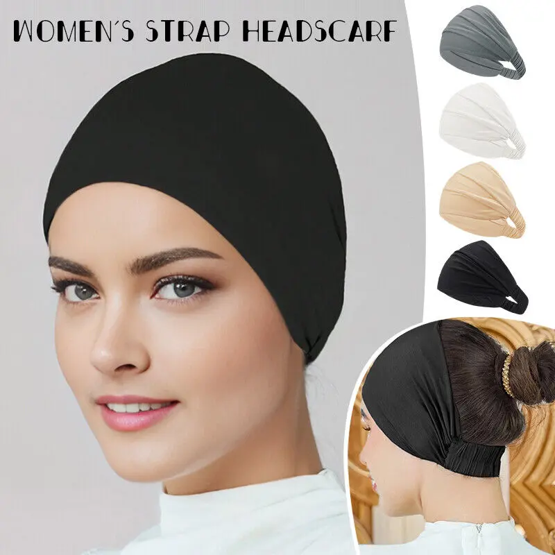 Headband Stretchy Turban Muslim Hat Plain Inner Snowcap Elastic Inner Hijab Muslim Sport Headband Strench Hair Band