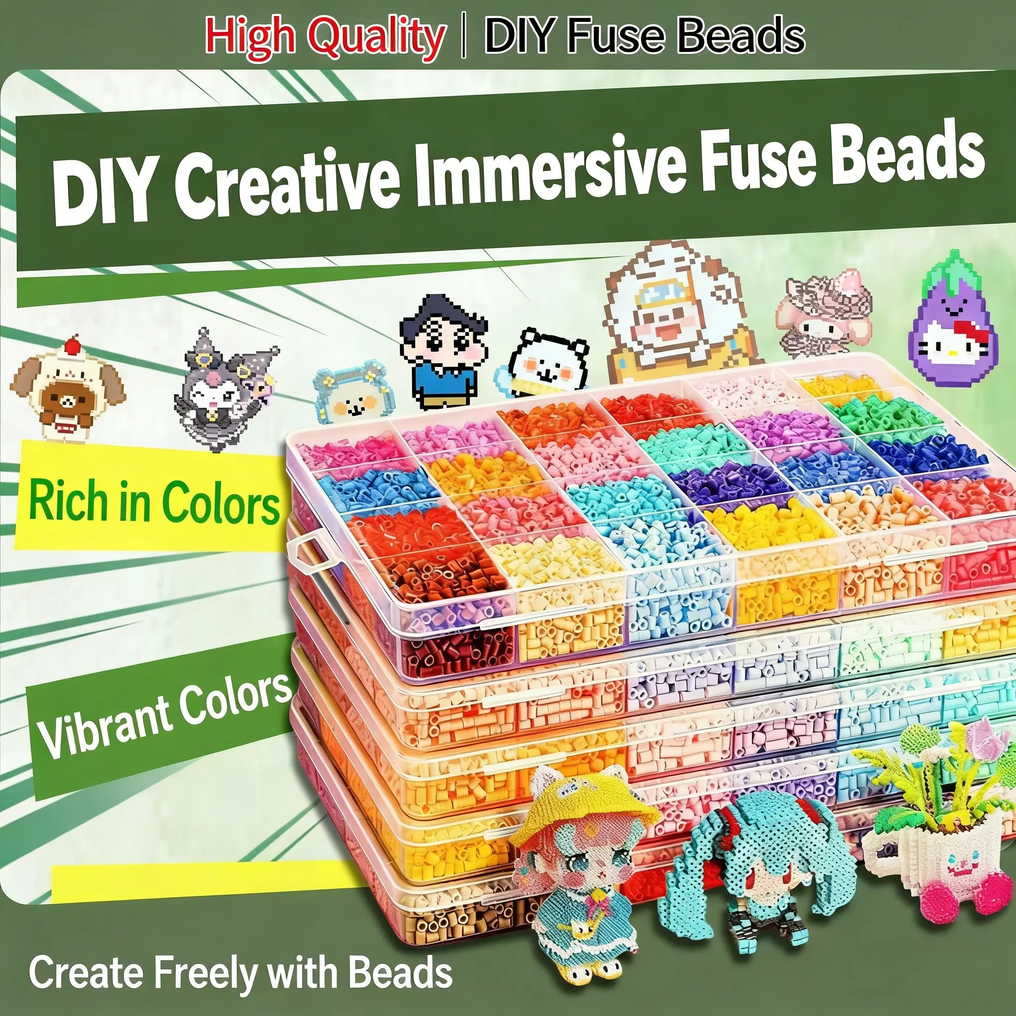 3D Perler Beads Kit 2.6mm DIY Fuse Beads for Pixel Art Beads Only with ...