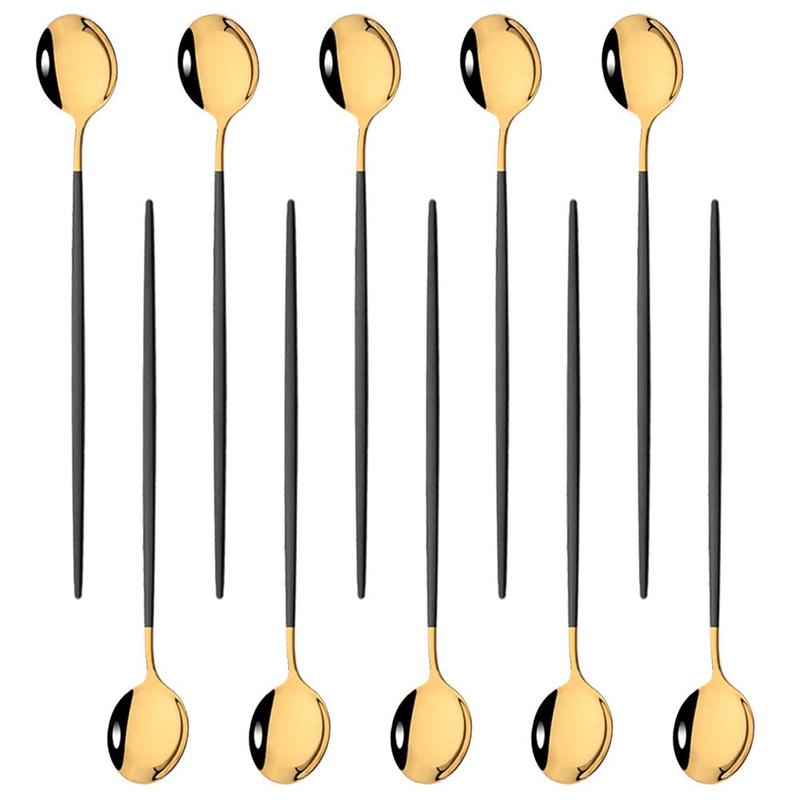 Product Introduction of Stainless Steel Coffee Stirring Spoon, 10pcs Long Handle Mixing Spoon, Ice Cream Dessert Spoon, Kitchen Tableware 9
