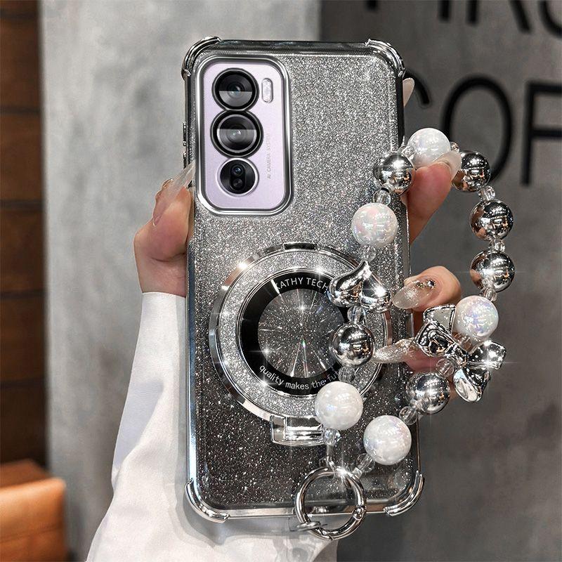 Product Introduction of Casing For OPPO Reno 12 Reno 12 Pro Reno 12F 5G Phone Case Electroplated Four Corner Anti Drop Flash Magnetic Suction Mobile Phone Holder Bracket Lanyard Shell Back Cover 6