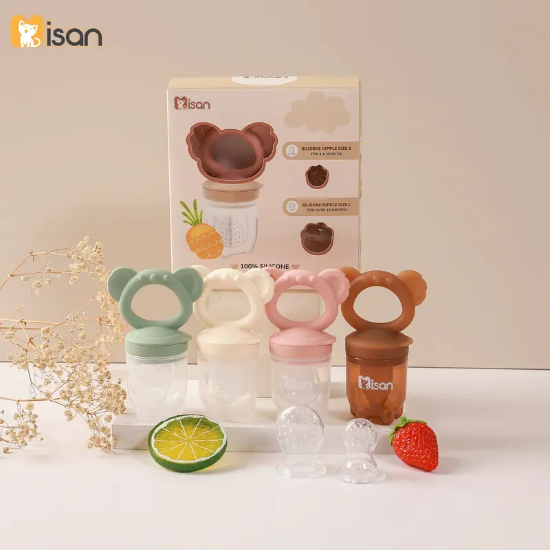 Túi Nhai Silicon Misan Hình Gấu Thỏ Kèm 3 Size Núm Cho Bé Từ 6 Tháng, Túi Nhai Gặm Nướu Cho Bé Misan Silicone 2in1 Tiện Lợi Kem 1