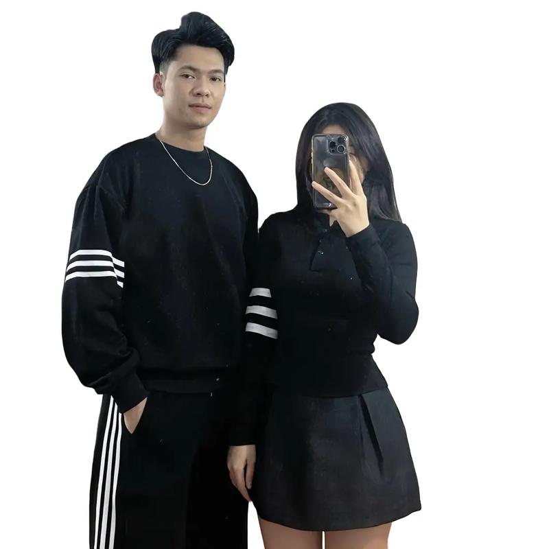 (Sss - 33) Set đồ đôi nam nữ couple áo body nữ sọc ngang  áo sweater nam Top Women Kem