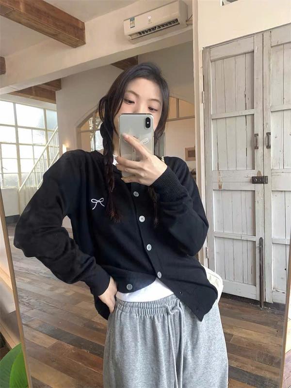  Áo Khoác Cadigan trơn nhiều màu form vừa- Khoác Len Tăm mùa thu đông kiểu bánh bèo tiểu thư đính nơ m1186 