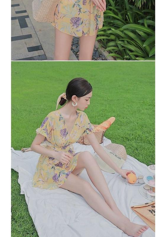 Product Introduction of 2024 New Swimsuit Women's Korean Ins Style Anti-Exposure Covering Belly Thin Dress Princess Style Vacation Swimsuit 11