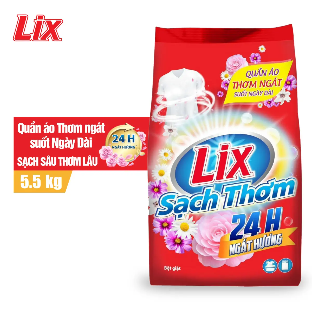 Bột Giặt LIX Sạch Thơm, 24H Ngát Hương BỊCH 5.5KG - Mã ES550
