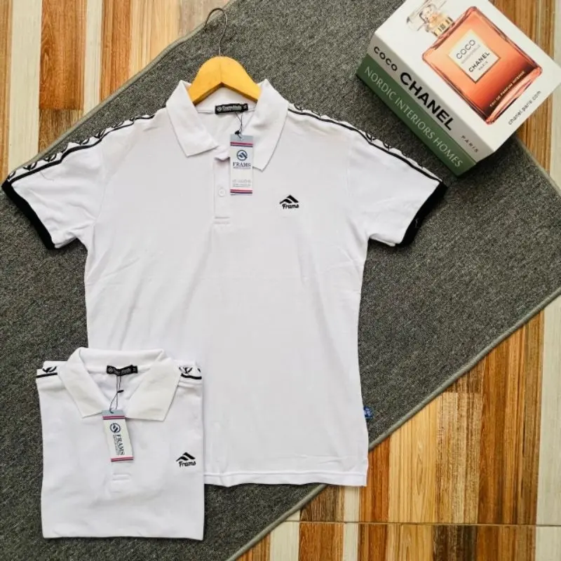 Poloshirt Kaos Berkerah Putih Logo Bordir T-Shirt Baju Pria Wanita Distro Branded Lengan Pendek Unisex Katun Combed 1