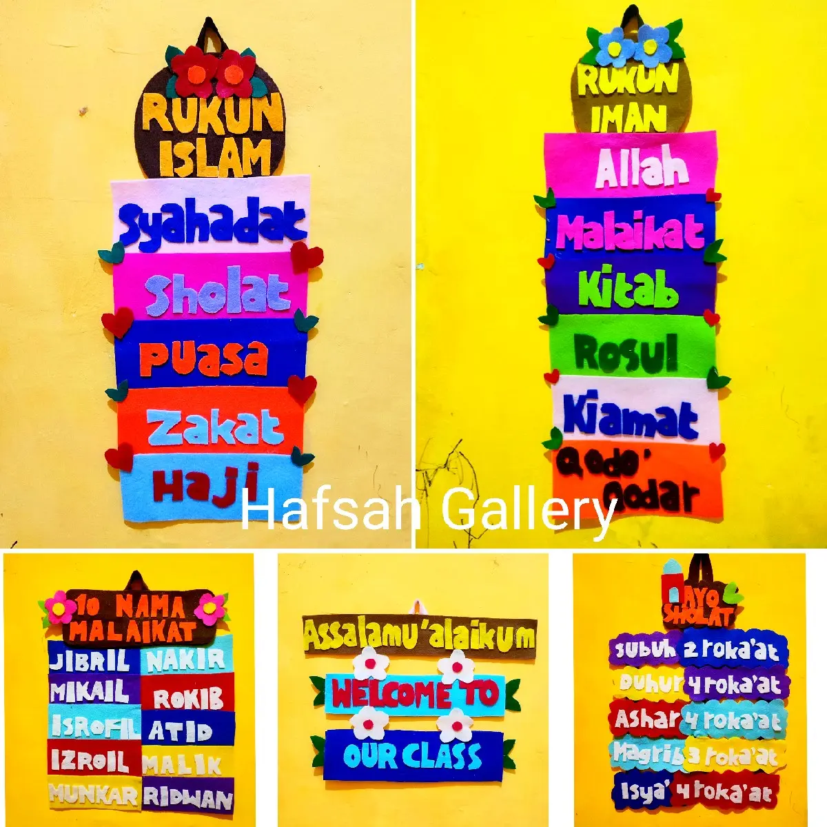 Dekorasi hiasan dinding edukasi anak Muslim Pelajar sekolah Rukun Iman Islam