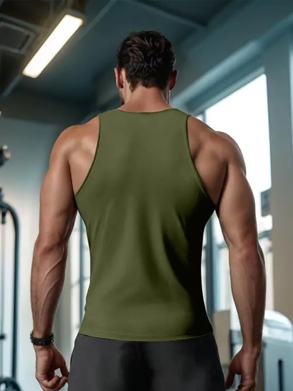 Men's Solid Round Neck Tank Top, Regular Fit Casual Breathable Sleeveless Top for Gym Workout, Men's Top for Summer 8