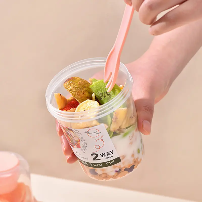 Bộ Hộp Đựng Cốc Salad, Cầm Tay, Hai Lớp, Thích Hợp Cho Yến Mạch, Ngũ Cốc, Các Loại Hạt Và Sữa Chua, Kèm Nĩa, Thích Hợp Cho Hộp Cơm Trưa Trường Học, Hộp Bảo Quản Thực Phẩm 4