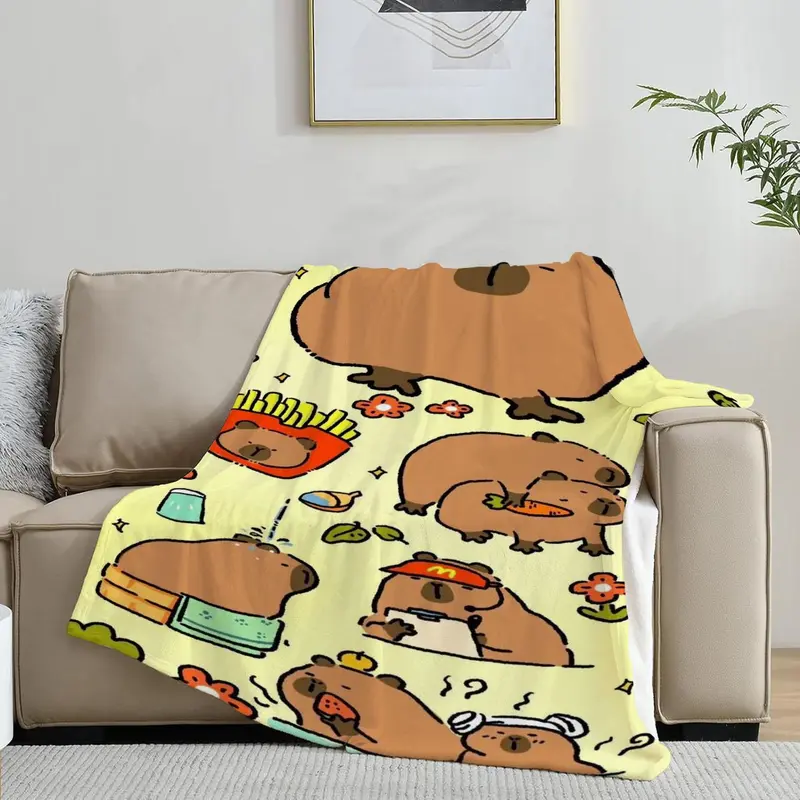 Cute Capybara Pattern Blanket, Soft Warm Throw Blanket, Air-conditioned Room Blanket, Warm Nap Blanket for Home Office Travel 5