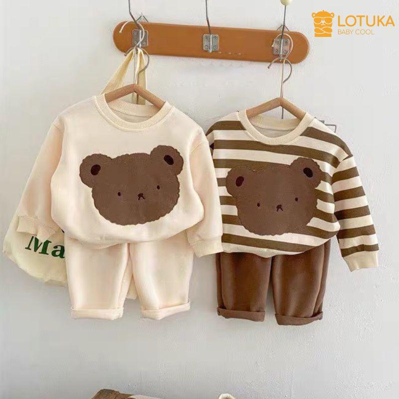Bộ Đồ LOTUKA Chất Nỉ Da Cá Ấm Áp, Quần Áo Trẻ Em Phong Cách Hàn Quốc Hình Gấu Đáng Yêu 4-18kg 0