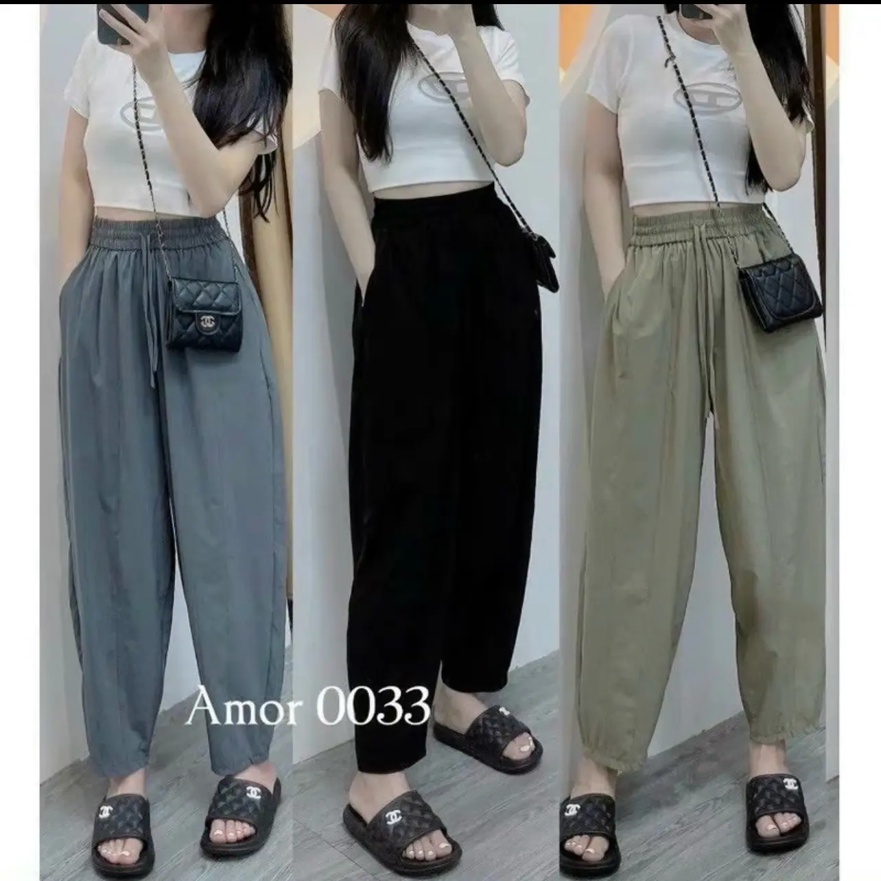 [552]Baggy 9 tấc Gió Giãn lưng thun cạp cao Co Giãn.Nữ Women