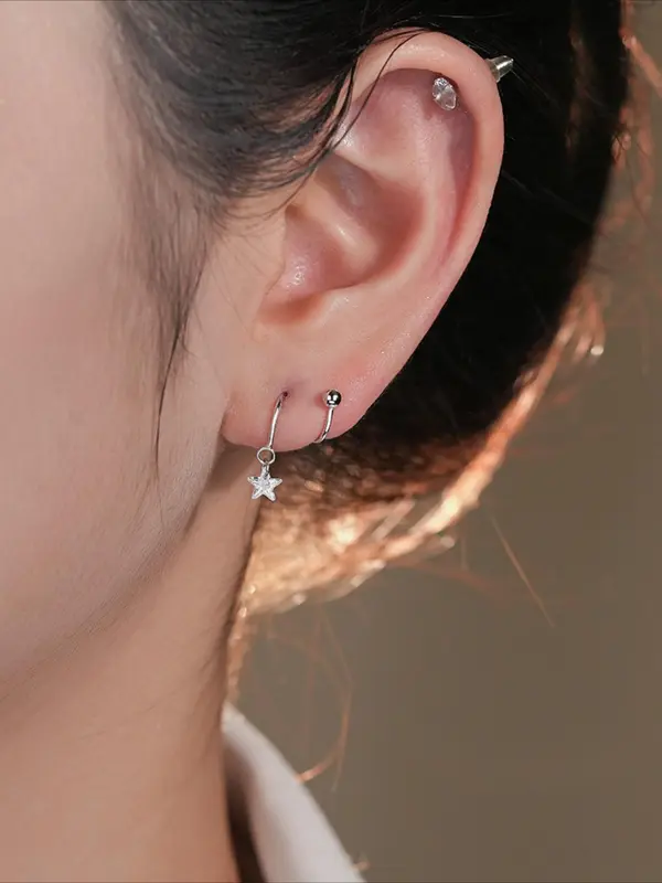 925 Sterling Silver Star Design Screw Earrings, Fashionable Earrings for Women & Girls, Trendy All-match & Exquisite Jewelry for Birthday Gift 2
