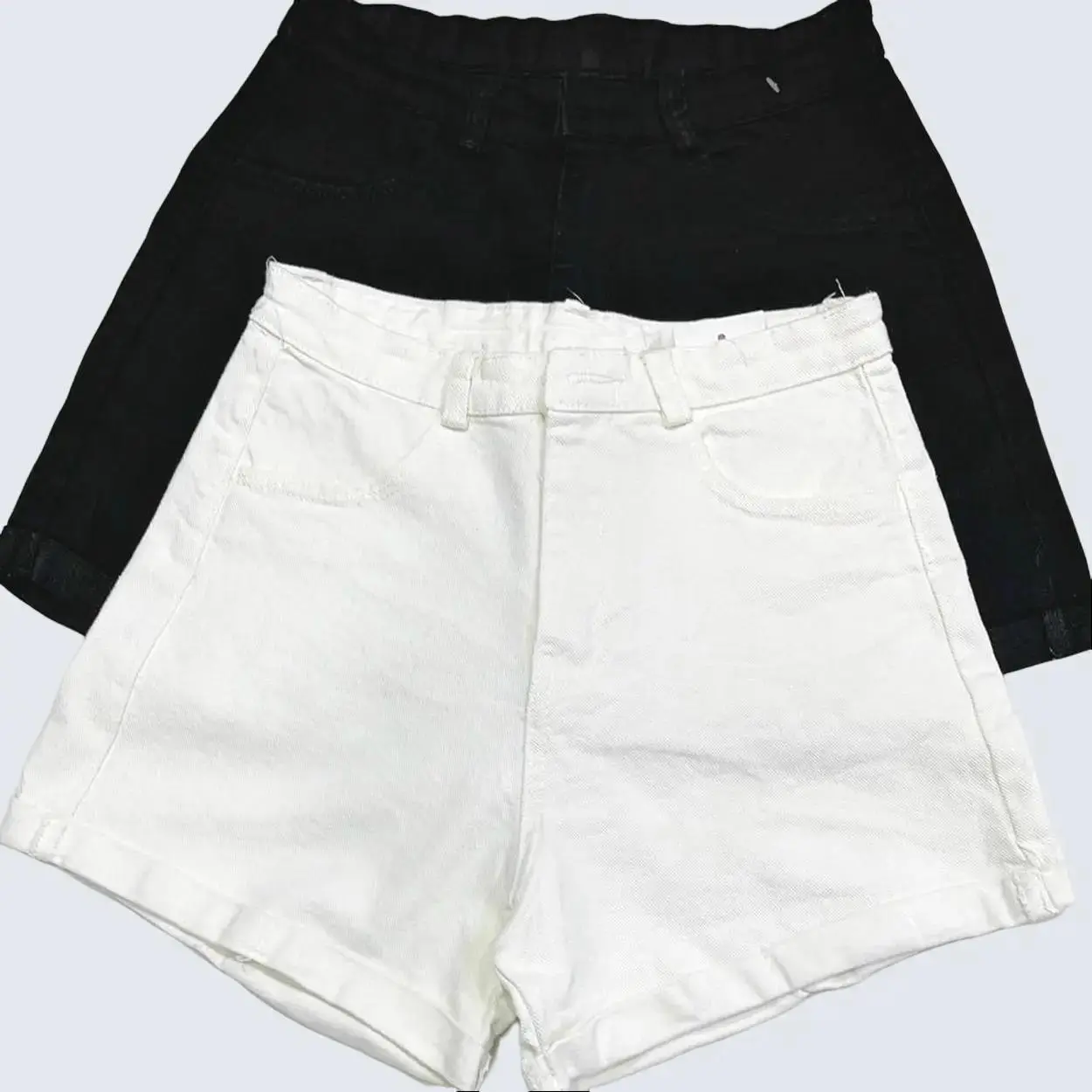 Quần shorts kaki jean nữ cạp cao lật lai thời trang lưng cao tôn dáng Denim Pants Women Ong Màu Trắng Có Túi đùi dạ