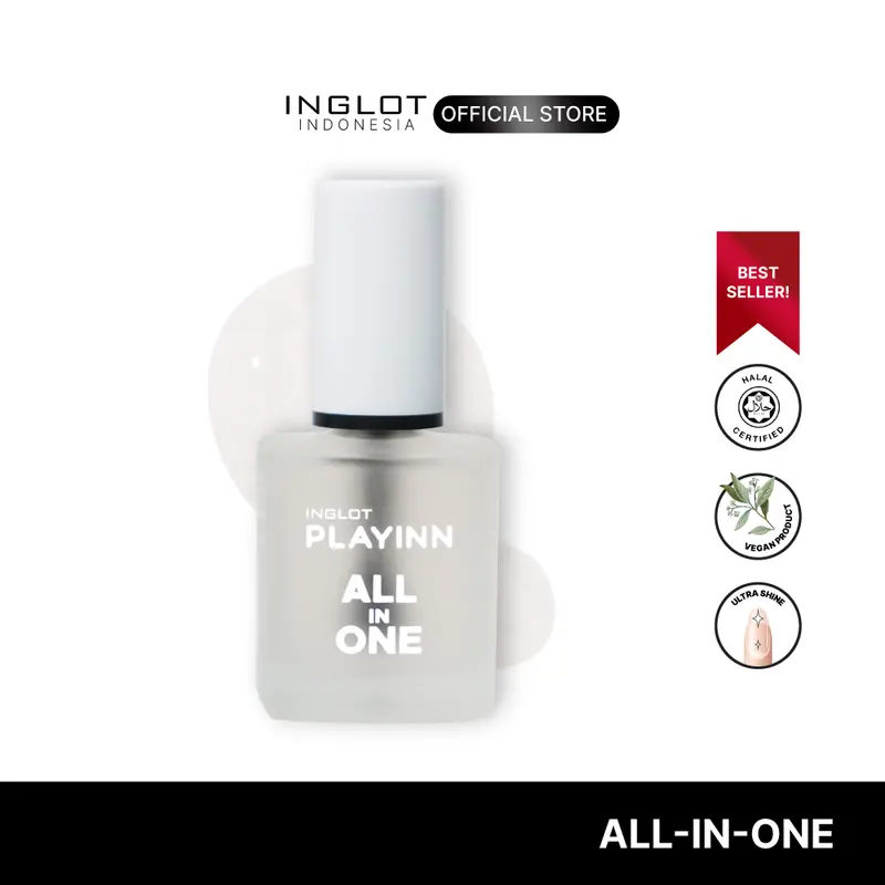 INGLOT All-in-One Translucent Nail Enamel - Kutek / Nail Polish / Cat Kuku Halal, Bening, Base & Top Coat, 15 ml 0