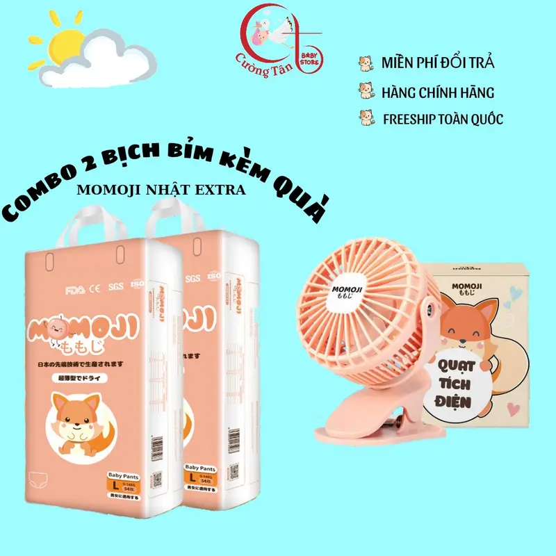 COMBO 2 BỊCH BỈM MOMOJI TẶNG QUẠT TÍCH ĐIỆN 0
