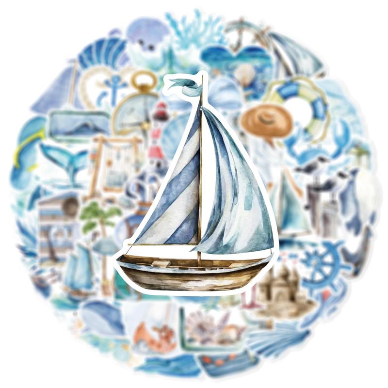 Product Introduction of Ocean Themed Sticker, 50pcs/set Waterproof Self Adhesive Decor Paper, Decor Sticker for Gift Greeting Card Water Bottle Laptop Phone 3