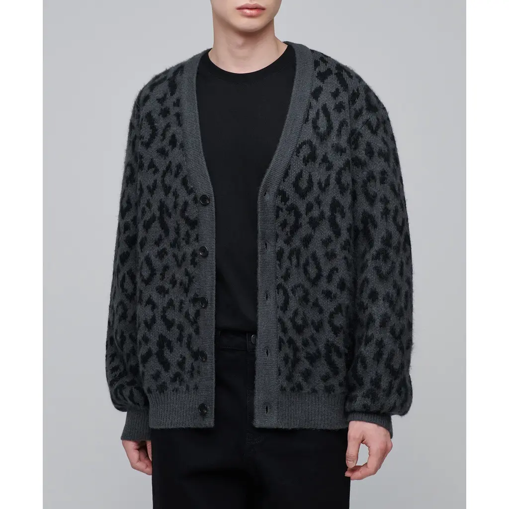 Áo len CARDIGAN lông thỏ nam họa tiết da báo, chất Mohair cào xù, mềm, nhẹ, form rộng -  602