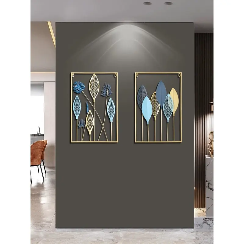 Dinding Besi Sofa Ruang Tamu Kreatif Modern Latar Belakang Dinding Wall Decor Hiasan Dinding Frame Metal Gold Daun Leaf Ginko Scandinavian Wall Decor Nordic Tanaman 2