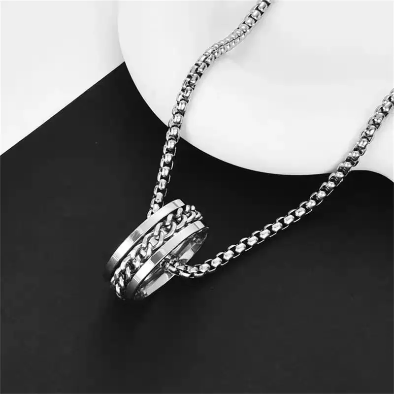 Vòng Cổ Nhẫn, Thiết Kế Mới, Nhẫn Và Mặt Dây Chuyền Mục Đích Kép, Phong Cách Hip Hop, Cá Tính, Được Làm Bằng Thép Titan, Thích Hợp Làm Phụ Kiện, Dây Chuyền Áo Len 0