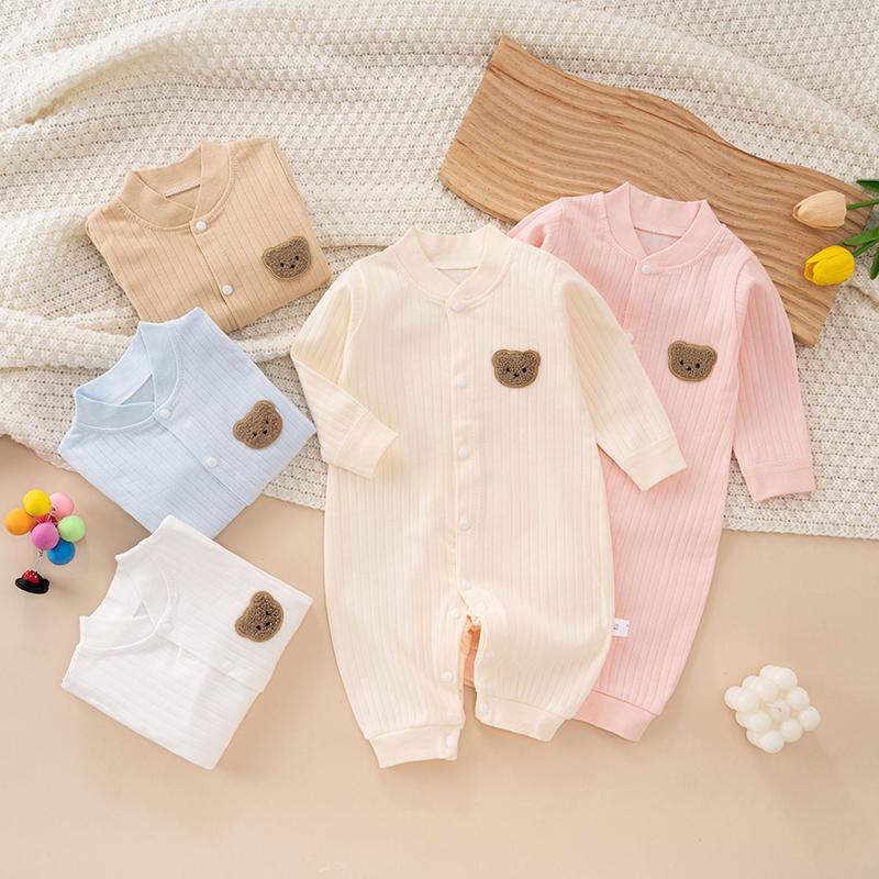 Áo liền quần dài tay cho bé sơ sinh 3-14kg, vải Cotton QC mềm mịn họa tiết Gấu-BD95