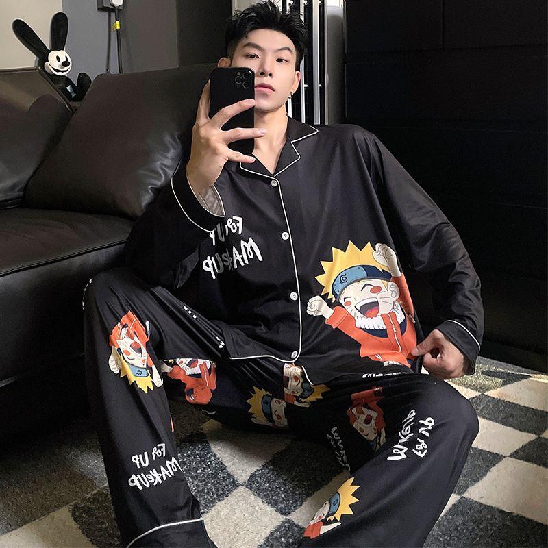 Bộ Đồ Ngủ Pijama Cho Nam Chất Liệu Cotton Phong Cách Mùa Xuân Và Mùa Thu Thiết Kế Hoạt Hình Quần Dài Tay Ưa Nhìn Ngoại Cỡ Dáng Rộng Vừa Vặn Thích Hợp Mặc Nhà Bộ Đồ