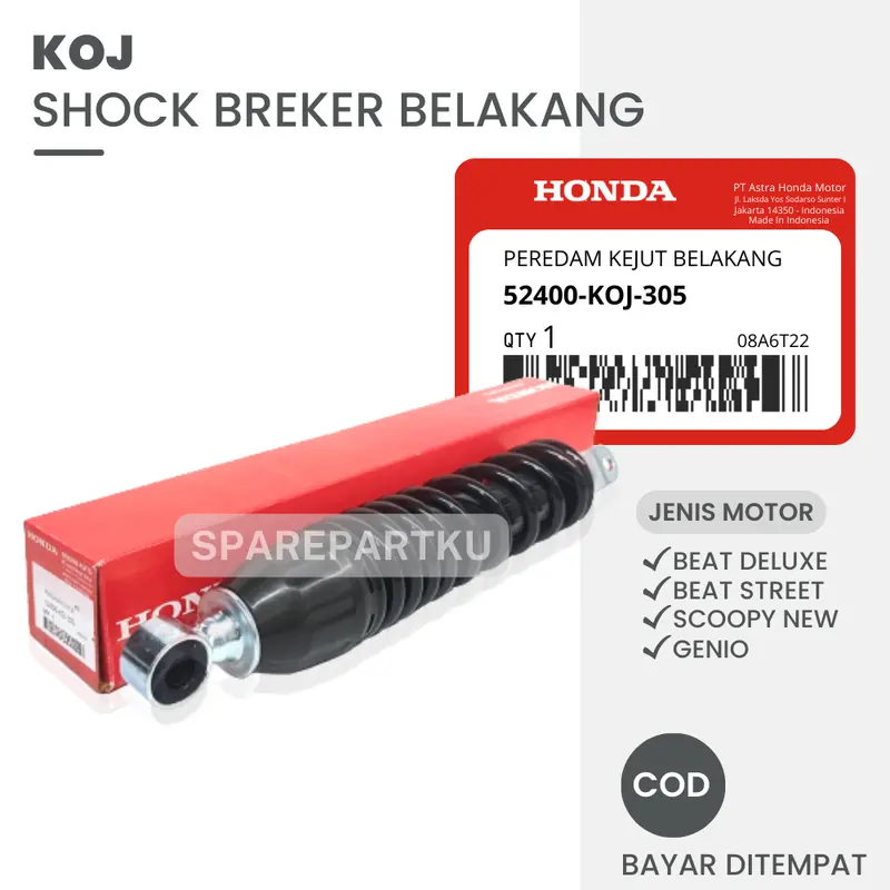 KOJ SOKBREKER BELAKANG HONDA BEAT DELUXE 2020-2022 GENIO BEAT STREET NEW SCOOPY NEW / PEREDAM KEJUT SHOCKBREAKER  BEAT DELUXE / SHOK BELAKANG GENIO / SOK BELAKANG BEAT STREET NEW / SHOCKBEREKER TABUNG / PAKET SHOCKBREAKER DEPAN BELAKANG Motorcycle 0