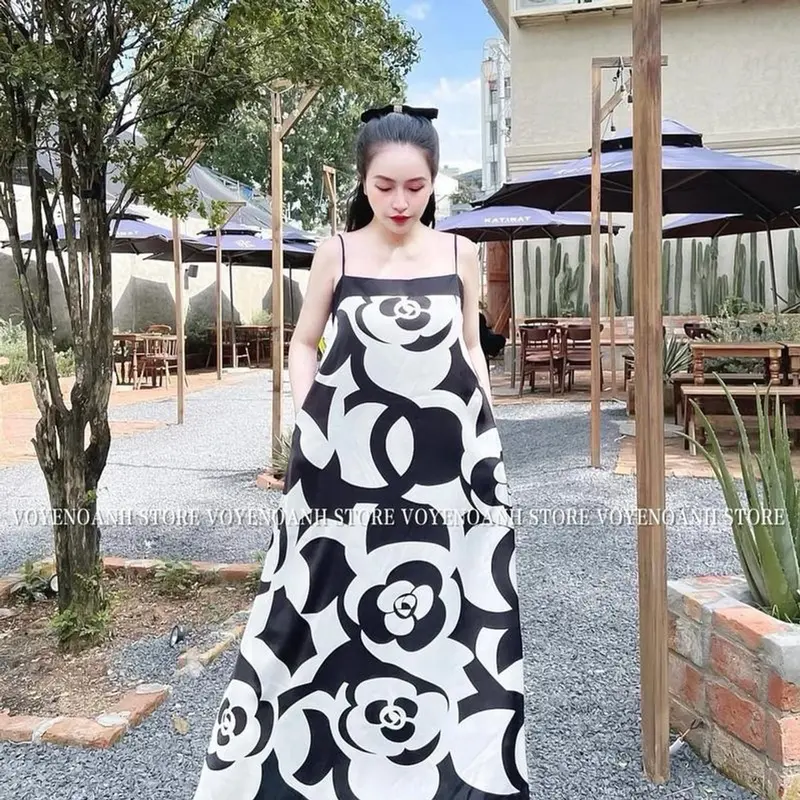 Đầm Yếm Maxi Đi Biển Dáng Suông Dài Hoạ Tiết Hoa Trà Siêu Hot - Chất liệu Mát Thoáng 1