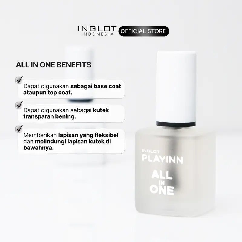 INGLOT All-in-One Translucent Nail Enamel - Kutek / Nail Polish / Cat Kuku Halal, Bening, Base & Top Coat, 15 ml 2