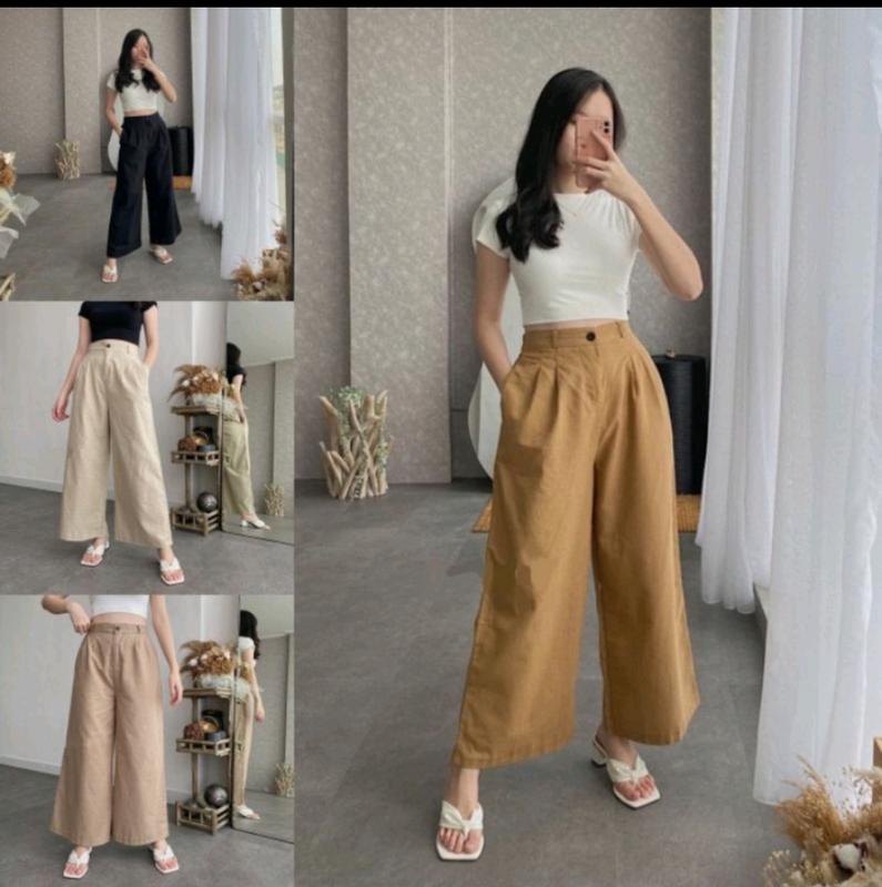 Celana Kulot Panjang Katun Linen  Highwaist Cassual Formal 1