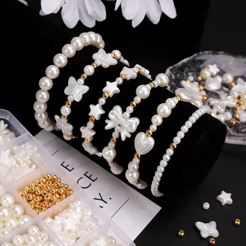 Bộ Hạt Ngọc Trai Giả, 10 Món, Hộp Đựng Hạt Rời, Dây Hạt Vỏ Sò, Vòng Tay Hạt, Phụ Kiện Trang Sức Hạt, Bán Chạy Nhất Xuyên Biên Giới Diy chủi  đeo vòng tay  nữ 2