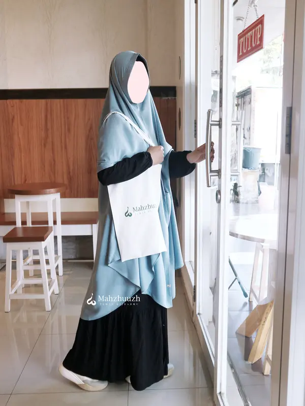 cozy khimar non pad jahit 4 lengan bolong Hitam Kerudung bergo jumbo khimar Syari Muslim Oval Jilbab Instan Wolfis Tangan 4