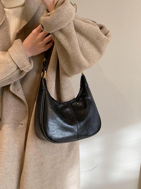 New Women's Simple Solid Color Zipper Shoulder Lux Bag, Fashionable Versatile Underarm Bag, All-match Hobo Bag for Daily Used, Bags for Women 2