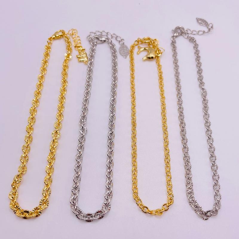 Lắc chân hợp kim bền màu Vòng chân xích xoắn trơn thanh mảnh màu vàng hoặc trắng trangsucmoiluatuoi.RIN
