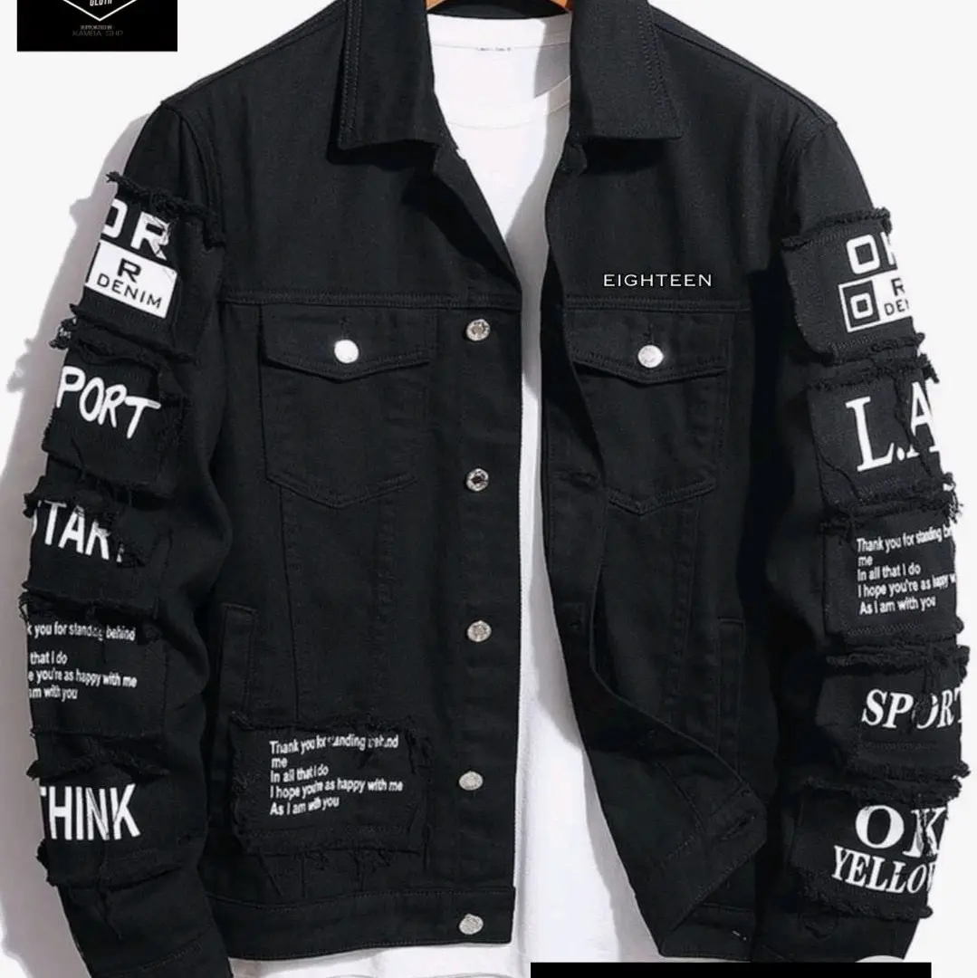 Jaket Jeans Pria Bahan denim Atasan Fashion Terlaris Emblem Full Bordir Full Hitam Pekat