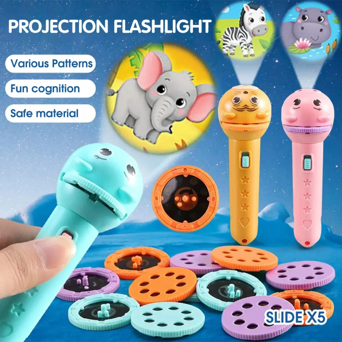 Kids Educational Projector Toy, Children's Cartoon Flashlight Projector ...