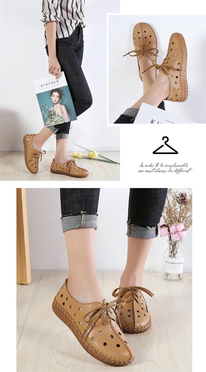 Product Introduction of Leather hand stitched single shoes Soft soled mother shoes lace-up retro fashion casual shoes flat women's shoes 14