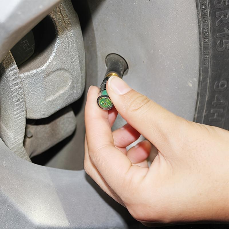 Product Introduction of Copper Tire Pressure Indicator Cap Sensor - Monitoring External Vae Detection for Cars, Trucks & Bikes, Colorful Green, Yellow, Orange, Red, Roadside Assistance Easy Read Display  Visual Alert System 4