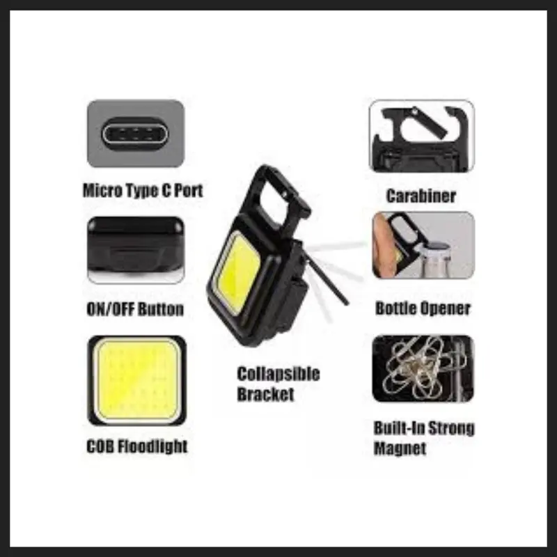 ( COD )Mini Cob Keychain Lampu Senter Led Portable Light Usb Rechargea 4
