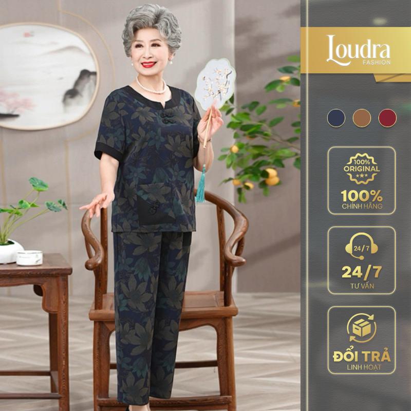 Bộ đồ trung niên, Đồ bộ mặc nhà B30 Loudra shop (jolle) đồ bộ mặc nhà quần dài áo cộc hàng lụa mango mát, mềm mịn Có hoa Sen Xanh Kem