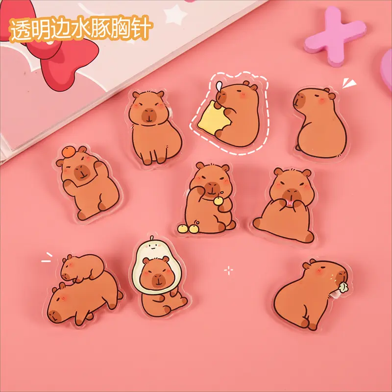 Original internet celebrity style cute capybara acrylic brooch cartoon schoolbag pencil bag badge pencil decoration pin accessories