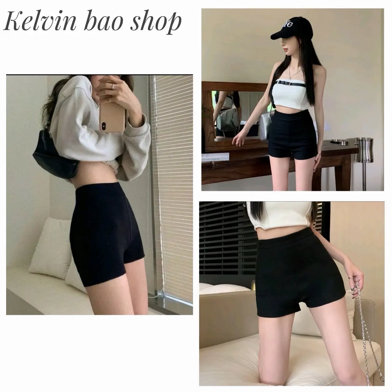 Quần đùi legging thun nữ lưng cao ôm gọn đen nhung Women Voi pants quần k có túi.