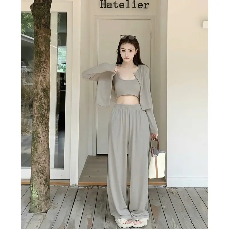 Sét Bộ Len Nữ 3 Món Gồm Áo 3 Lỗ + ÁO Cardigan + Quần Suông Top Women 5