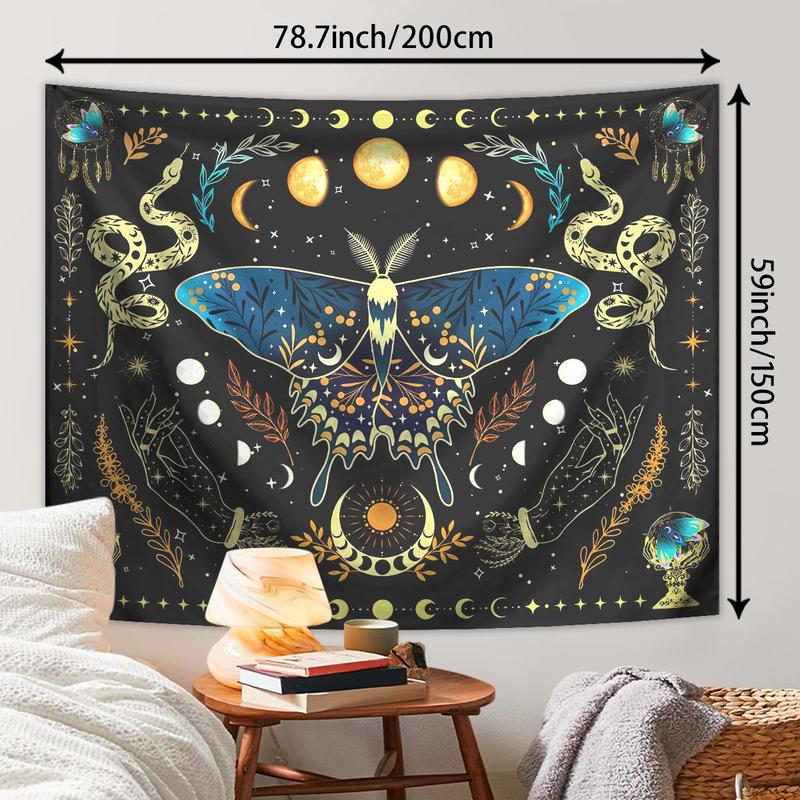 Butterfly & Moon Pattern Tapestry, Bohemian Plant Starry Sky Tapestry, Wall Hanging for Bedroom Living Room Study Room Office 7
