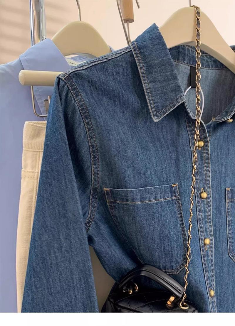 Product Introduction of Áo Sơ Mi Denim, Phong Cách Cổ Điển Dành Cho Nữ, Thích Hợp Cho Mùa Xuân Và Mùa Thu, Thiết Kế Đẹp, Độc Đáo Cao Cấp, Váy Băng Quấn Nhỏ Áo Khoác Thời Trang 3