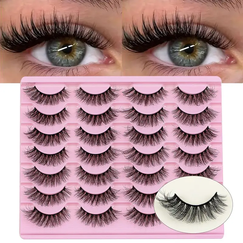 Fluffy False Eyelashes, 14 Pairs Natural Curling Eye Makeup Strip Lashes, Full Volume Eyelash for Lashes Extensions, Suitable for Women and Girls, Cosmetic 2