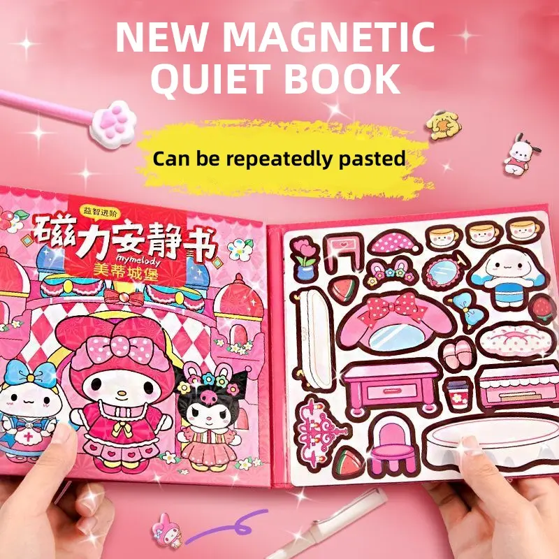 Bộ Sách Nhà Búp Bê Giấy Kuromi Từ Tính, Chủ Đề Hoạt Hình, Cod, Sách Yên Tĩnh Moore, Sách Nhãn Dán Hóa Trang Pomporpurin, Bao Gồm Nhãn Dán Bé