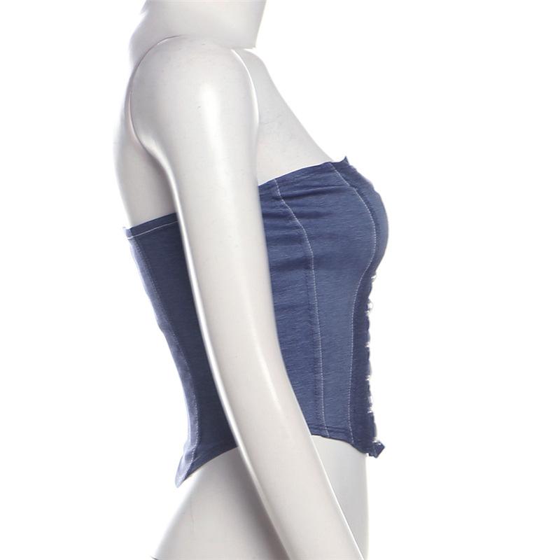 Product Introduction of Quần Áo Nữ, Phong Cách Âu Mỹ Thiết Kế Dây Đeo Chéo Ren Thời Trang, Denim Ôm Sát Áo Vest Nhỏ Thích Hợp Cho Mùa Thu Mới 2024 Top Women 13