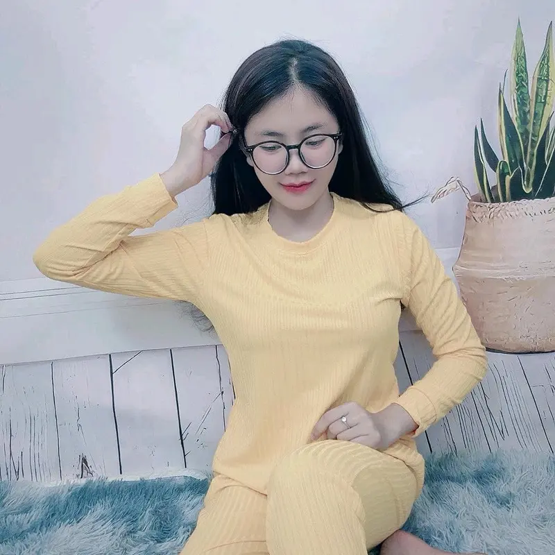 Đồ Ủ Kem Vải  Đũa Lạnh Cổ Tròn, Bộ dài Top Women Voi Áo setdomac nhaxinh Nhung 4